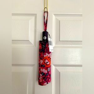 NWT Vera Bradley Umbrella: Pink/Purple Floral Auto Open/Close w/Button Push. 11”